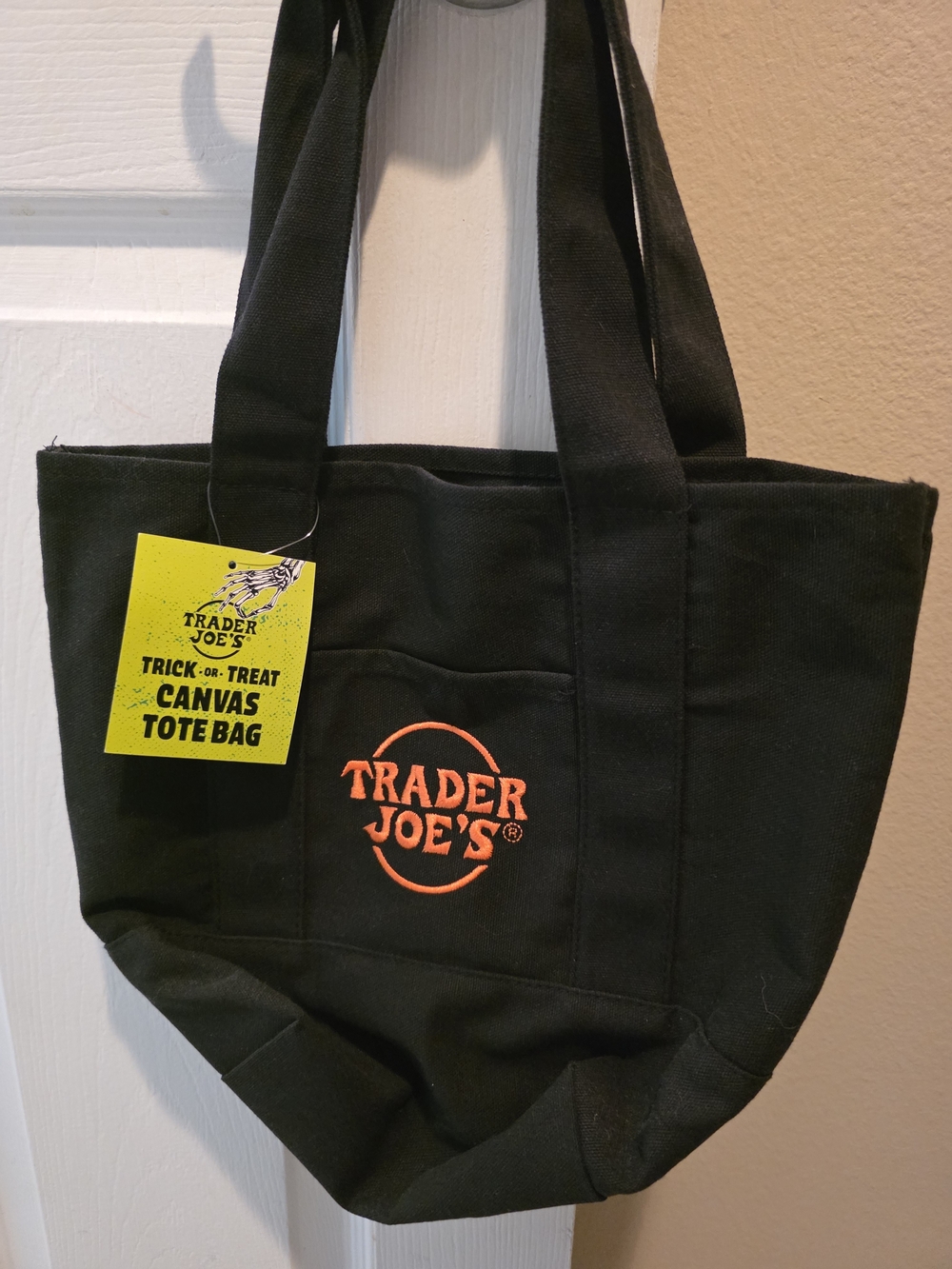 Black Canvas Tote Bag with Orange Logo